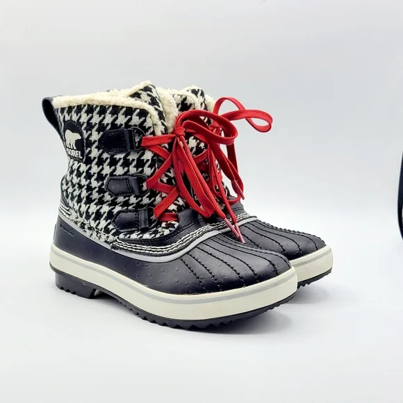 SOREL Tivoli Tweed Houndstooth Boots Size 5 Lace Up Waterproof Rain Snow - Picture 15 of 15